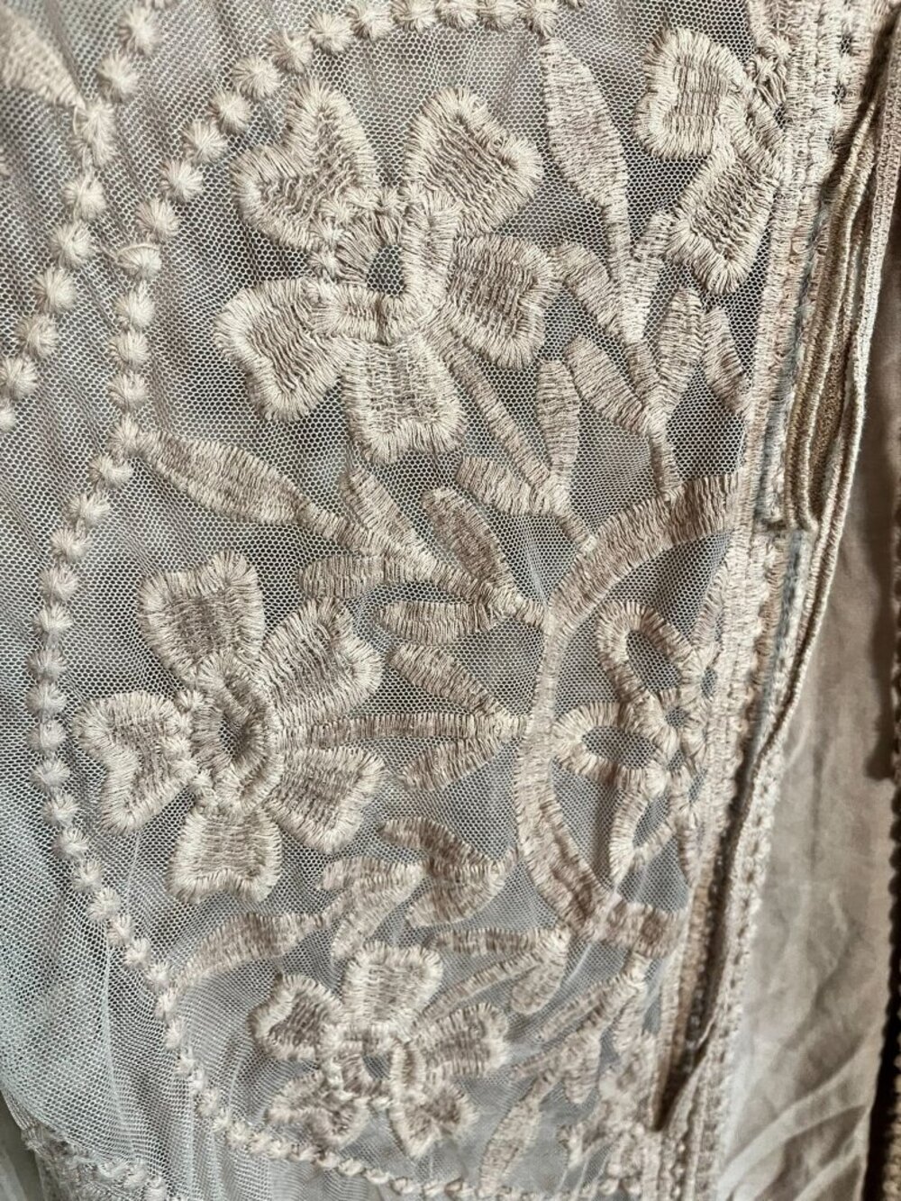 Neutral Floral Embroidered Cardigan XL Boho Indie Folk Peasant Festival Mesh - Picture 6 of 9